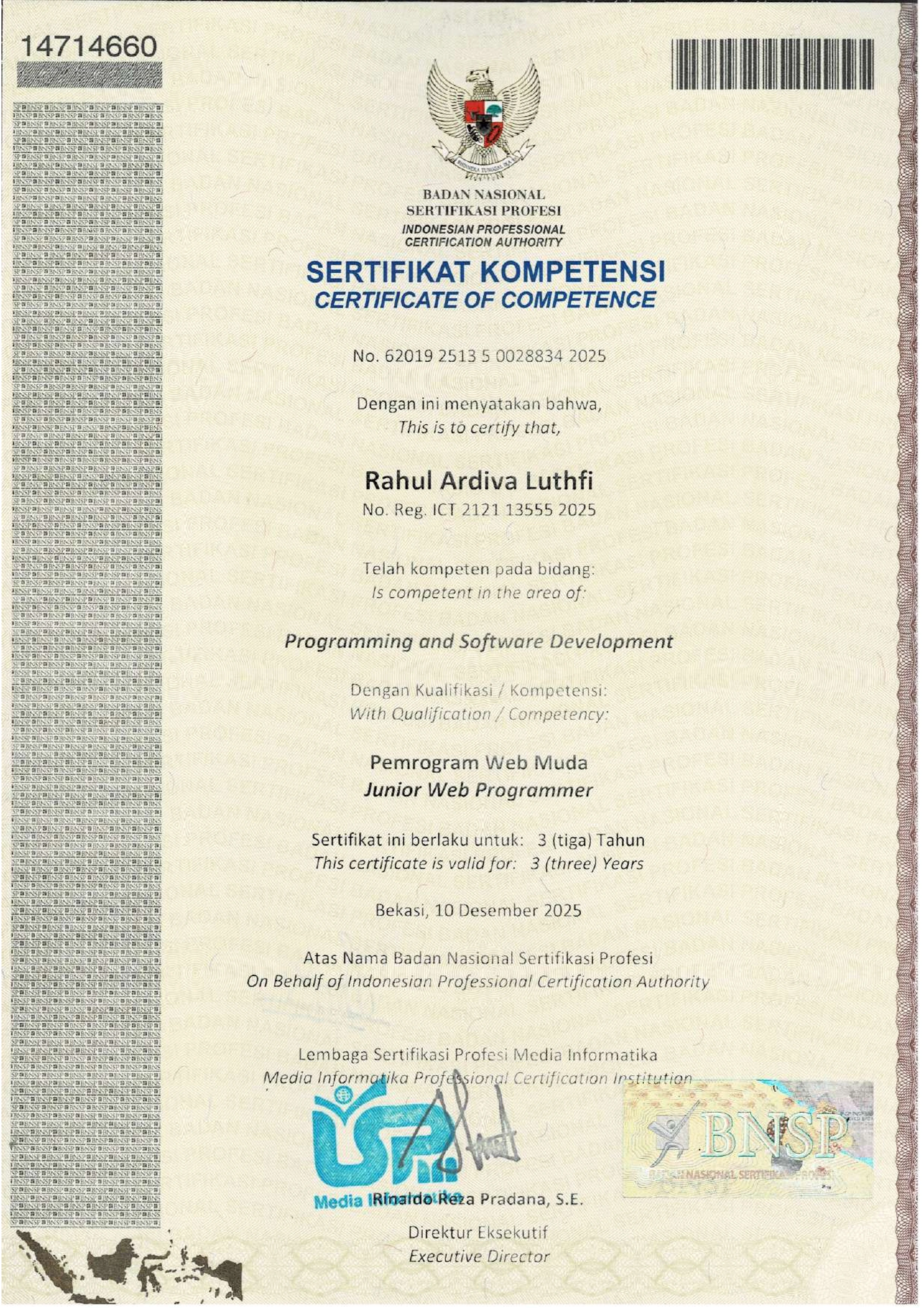 Sertifikat Junior Web Developer - BNSP