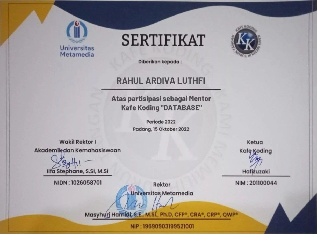 Sertifikat Mentor Database - Kafekoding