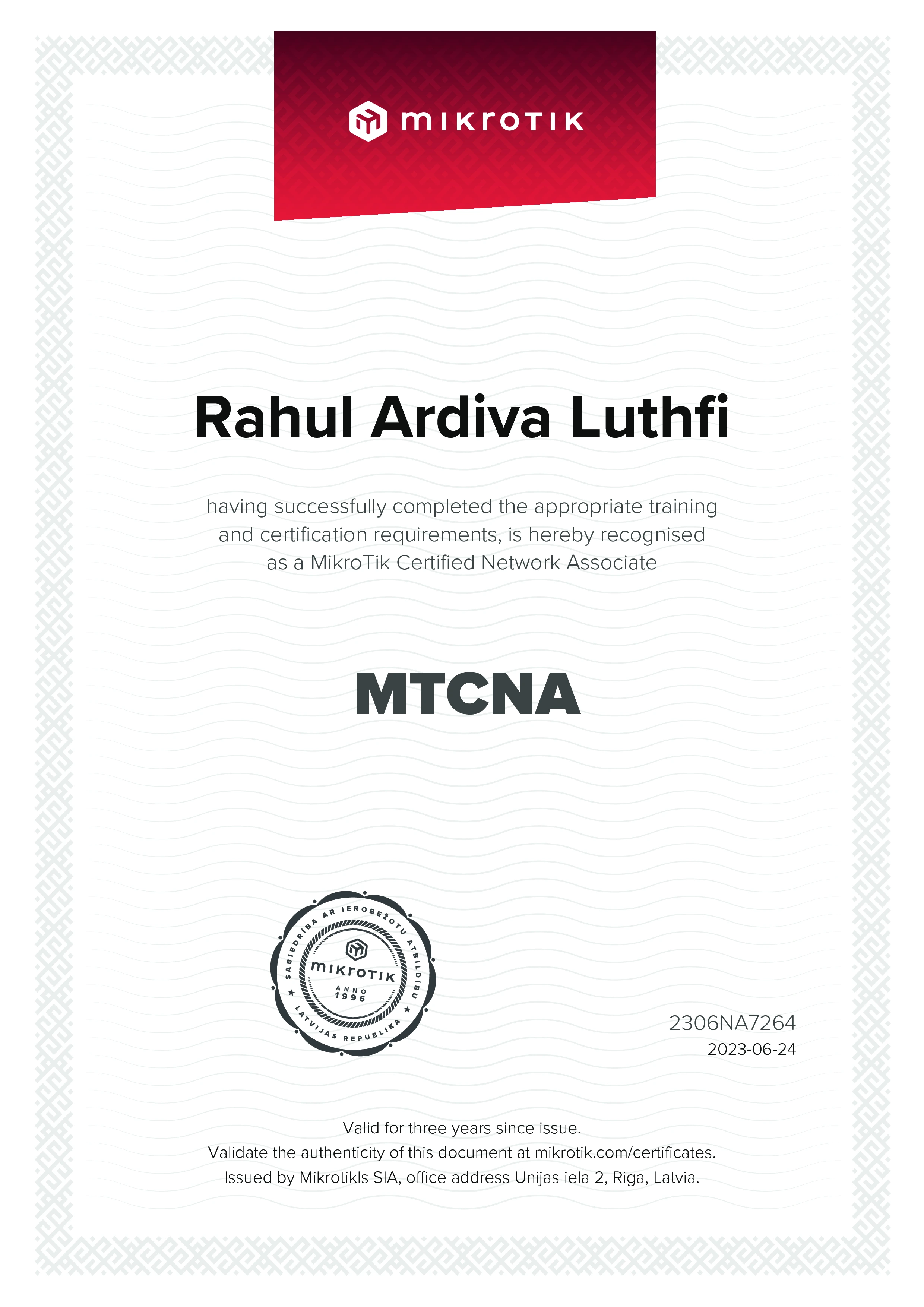 Sertifikat Mikrotik Network Associate